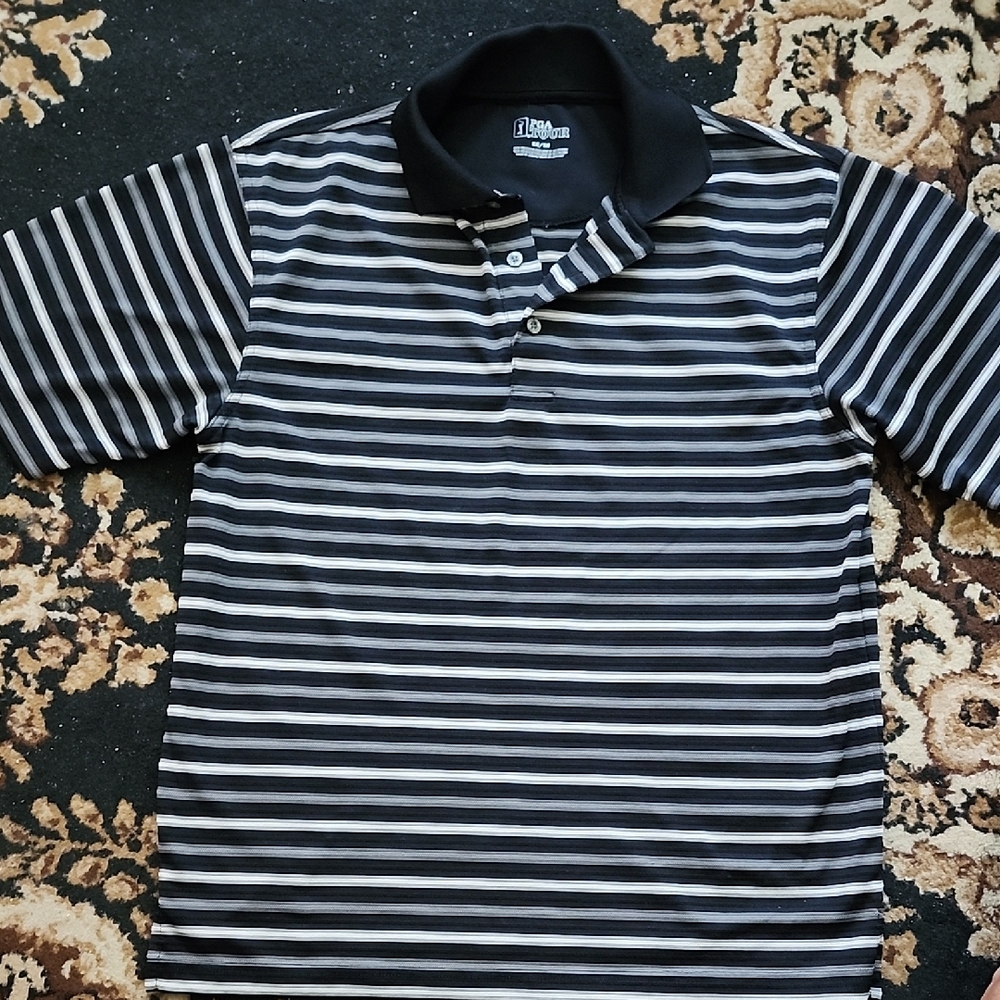 PGA Tour Polo Men's Shirt Black & Gray Shirt; Medium